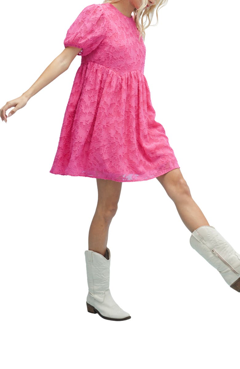 WISHLIST Textured Floral Puff Sleeve Minidress, Alternate, color, Fuchsia