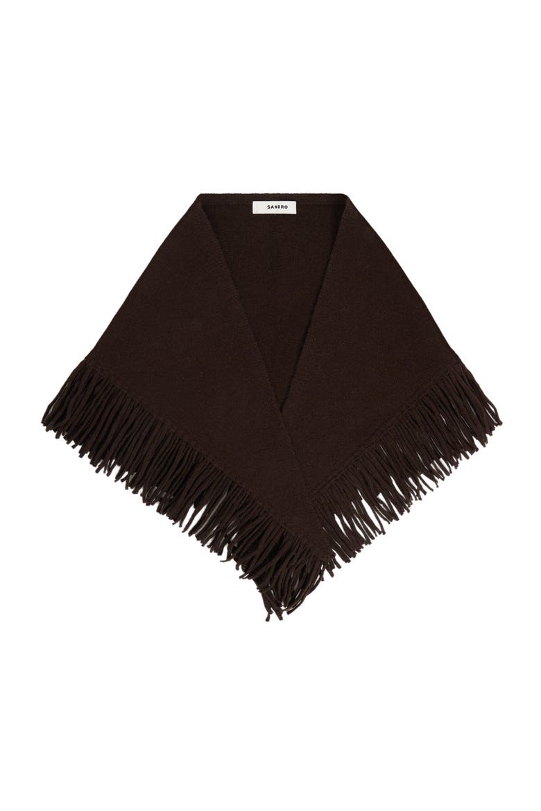 Fringed Wool Triangle Scarf, Alternate, color, Brown