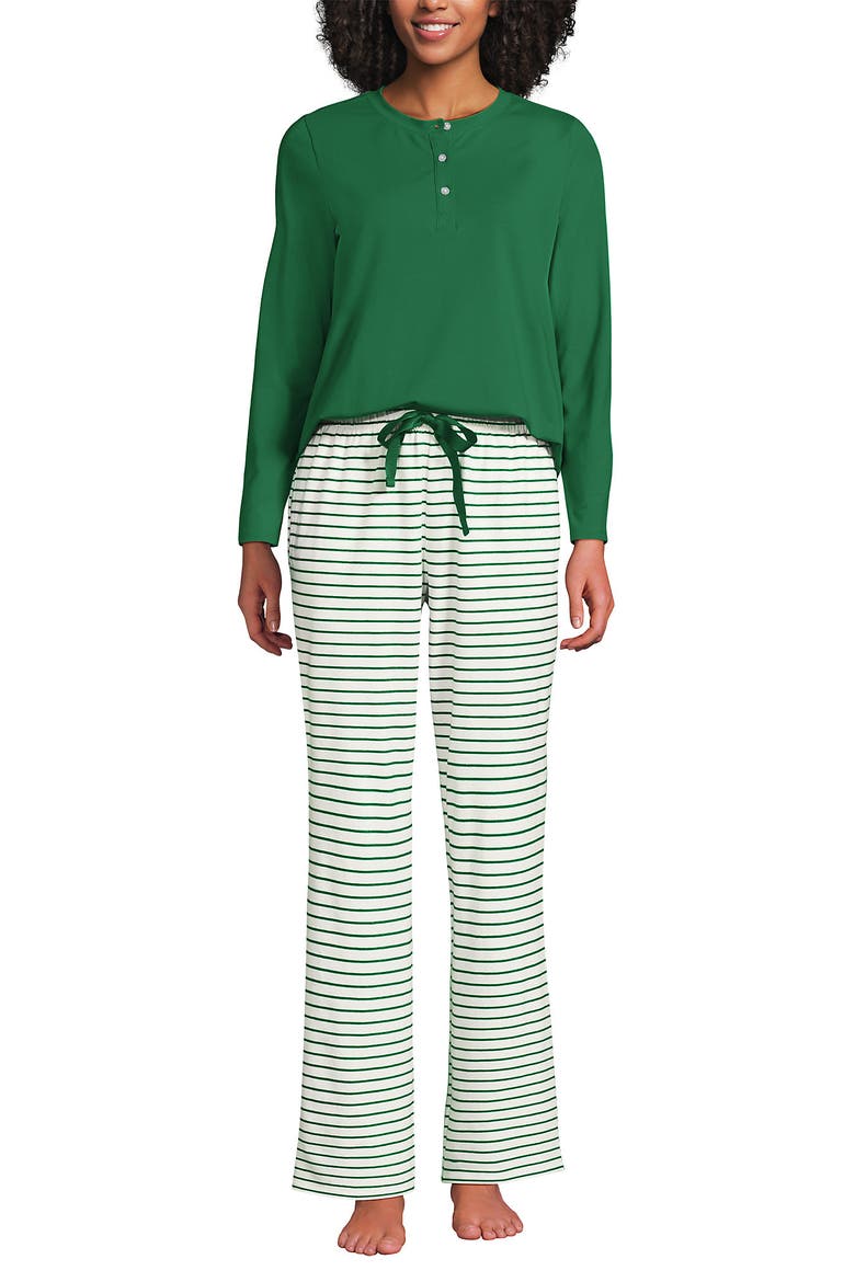 Knit 2 Piece Pajama Set - Long Sleeve Top and Pants, Alternate, color, Ivory/Clover Simple Stripe