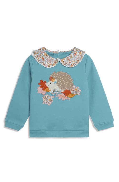 JOJO MAMAN BÉBÉ JOJO MAMAN BEBE AUTUMN HEDGEHOG APPLIQUÉ COLLARED COTTON GRAPHIC SWEATSHIRT