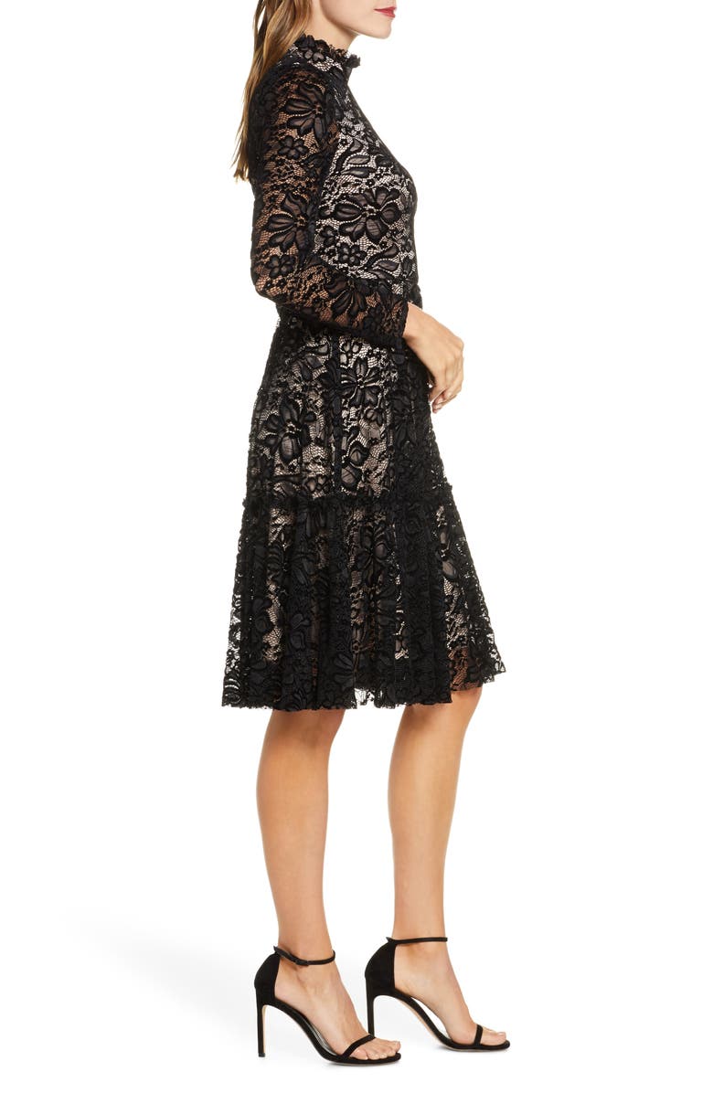 Eliza J Long Sleeve Mock Neck Fit & Flare Lace Dress, Alternate, color, 