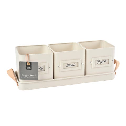 Herb Pots with Leather Handled Tray - Set of 3