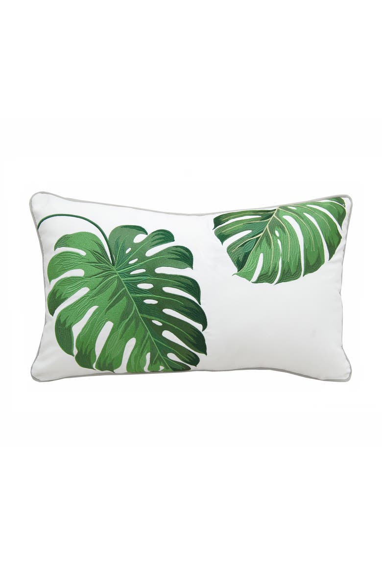 Tropical Green Monstera Indoor/Outdoor Lumbar Throw Pillow, Main, color, Green