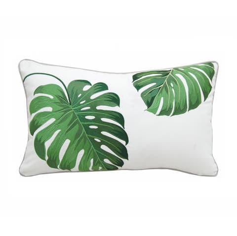 Tropical Green Monstera Indoor/Outdoor Lumbar Throw Pillow