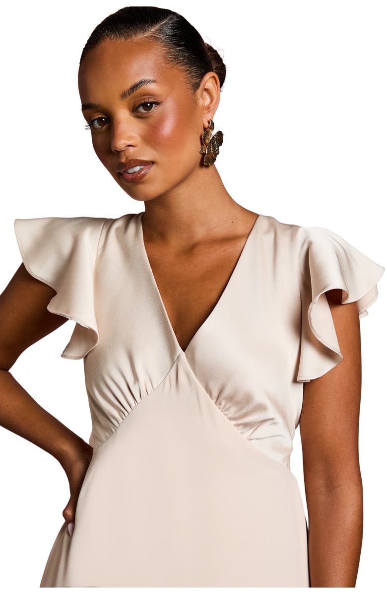 Coast Petite V-Neck Maxi Bridesmaid Dress, Alternate, color, Champagne