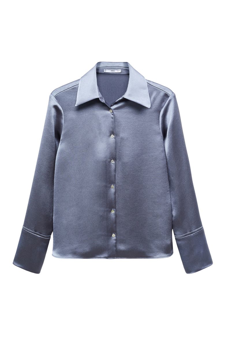 Satin Button-Up Shirt, Alternate, color, MEDIUM BLUE