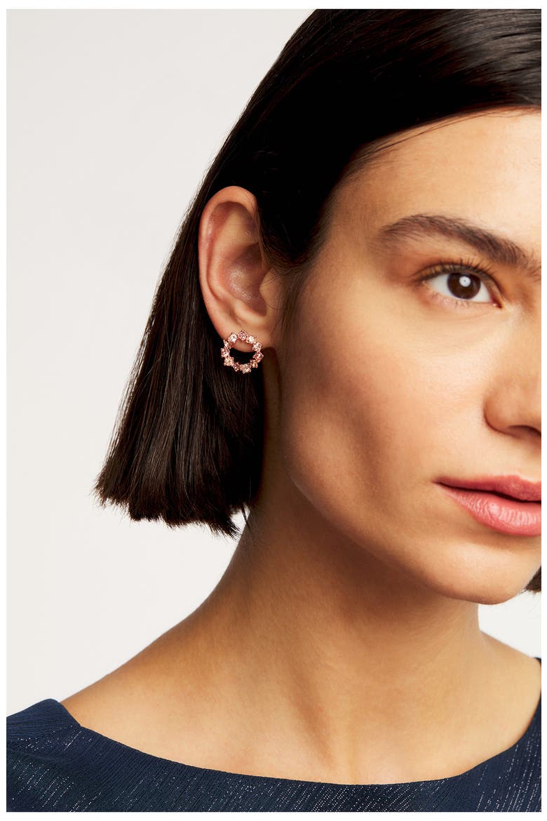 Cresina Crystal Hoop Stud Earrings, Alternate, color, ROSE GOLD PINK CRYSTAL