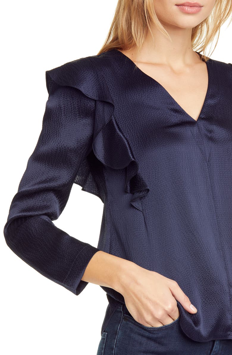 Rebecca Taylor Long Sleeve Ruffle Silk Top, Alternate, color,