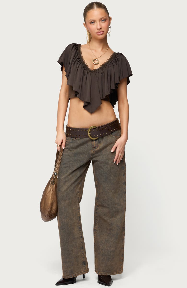 EDIKTED Deena Ruffle V-Neck Top, Alternate, color, 