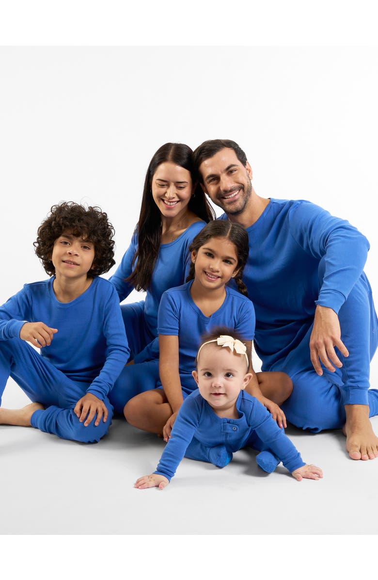 Leveret Footed Solid Cotton Matching Family Pajamas, Alternate, color, Royal Blue