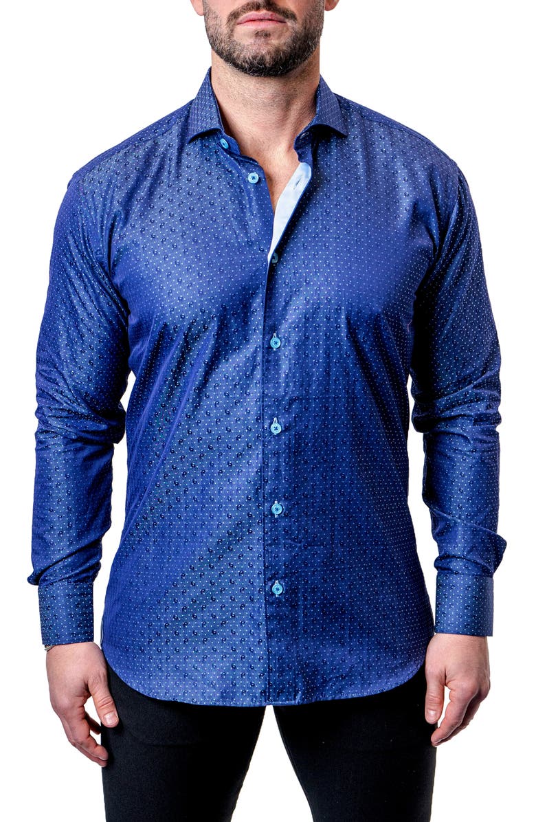 Maceoo Einstein Dot Paisley Blue Contemporary Fit Button-Up Shirt, Alternate, color, Blue