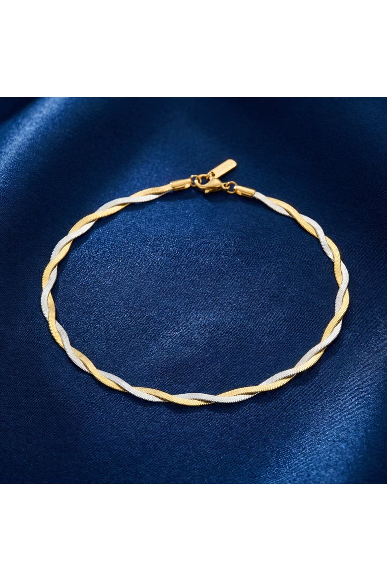 Amina Anklet 18k Mixed Metal 10" 6mm Total Width Herringbone Chain, Alternate, color, 18k Yellow Gold