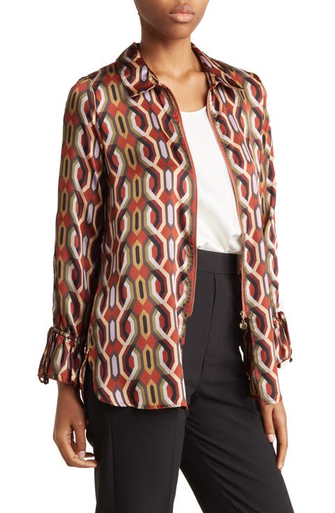 Italia Front-zip Silk Collared Blouse