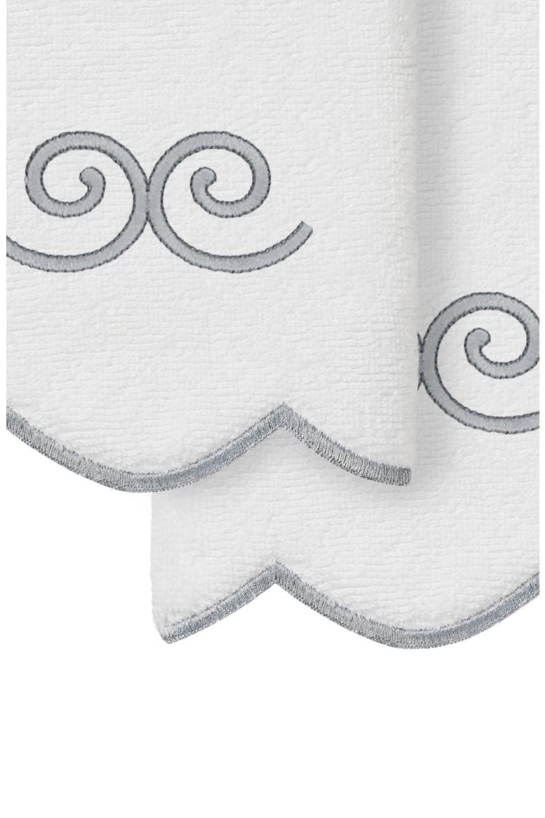 2-Piece Symmetra Embroidered Turkish Cotton Fingertip Towel Set, Alternate, color, WHITE/ GRAY