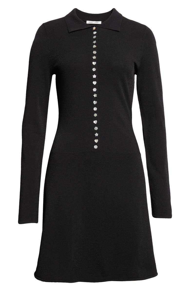 Sandy Liang Lori Long Sleeve Knit Dress, Alternate, color, Black