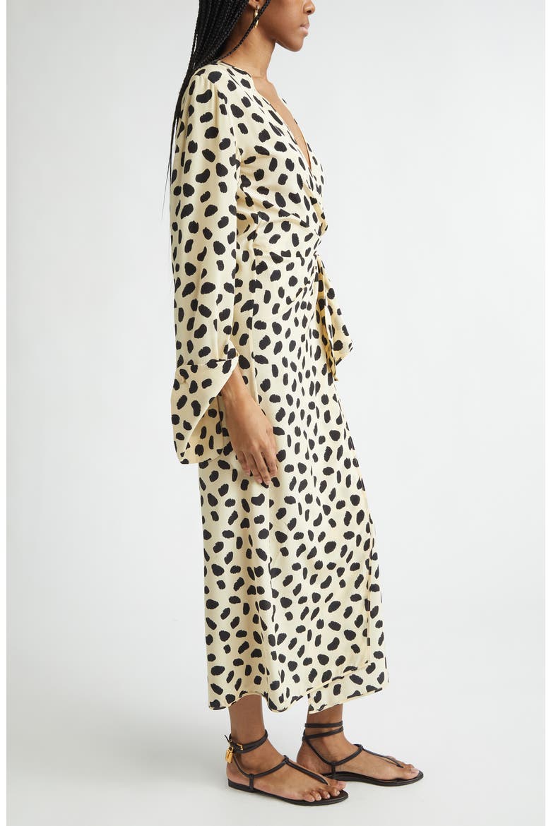 Ollantay Print Long Sleeve Silk Wrap Dress, Alternate, color, ECRU / BLACK