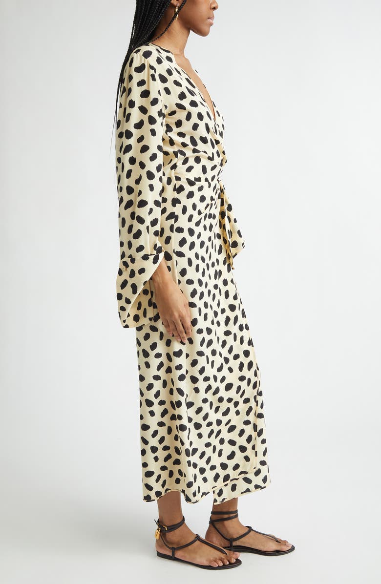 Johanna Ortiz Ollantay Print Long Sleeve Silk Wrap Dress, Alternate, color, Ecru / Black