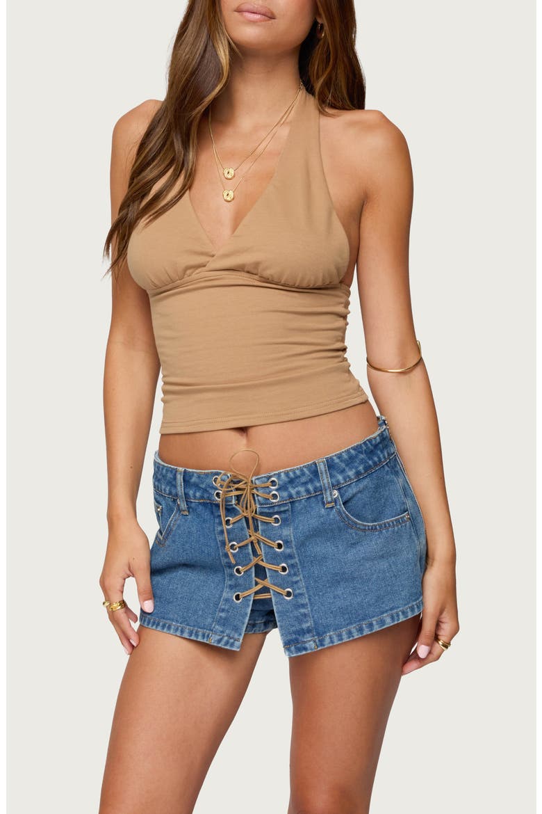 Jaynee Crop Halter Top, Main, color, BROWN