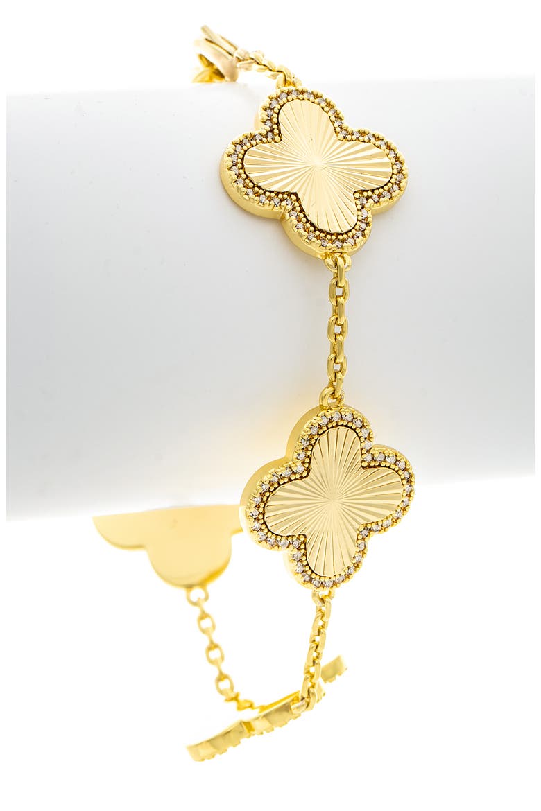 Pavé CZ Clover Station Bracelet, Alternate, color, SATIN / CZ