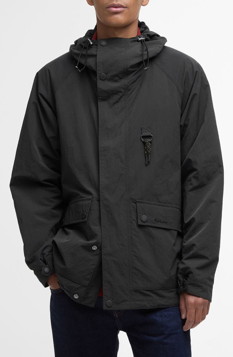 Barbour Hooded Waterproof Jacket, Main, color, Black