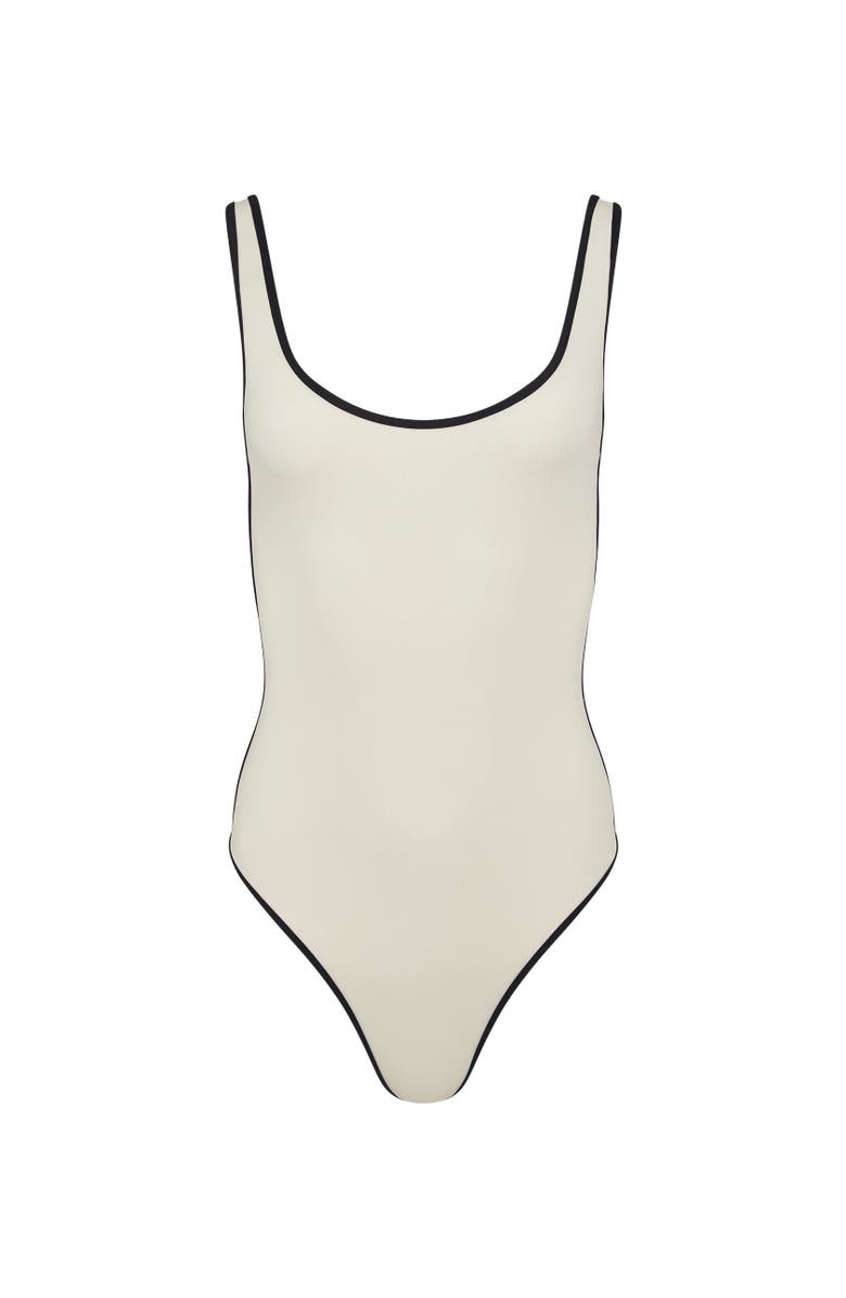 Onia Arya High-Cut Leg One-Piece, Alternate, color, Egret/Black