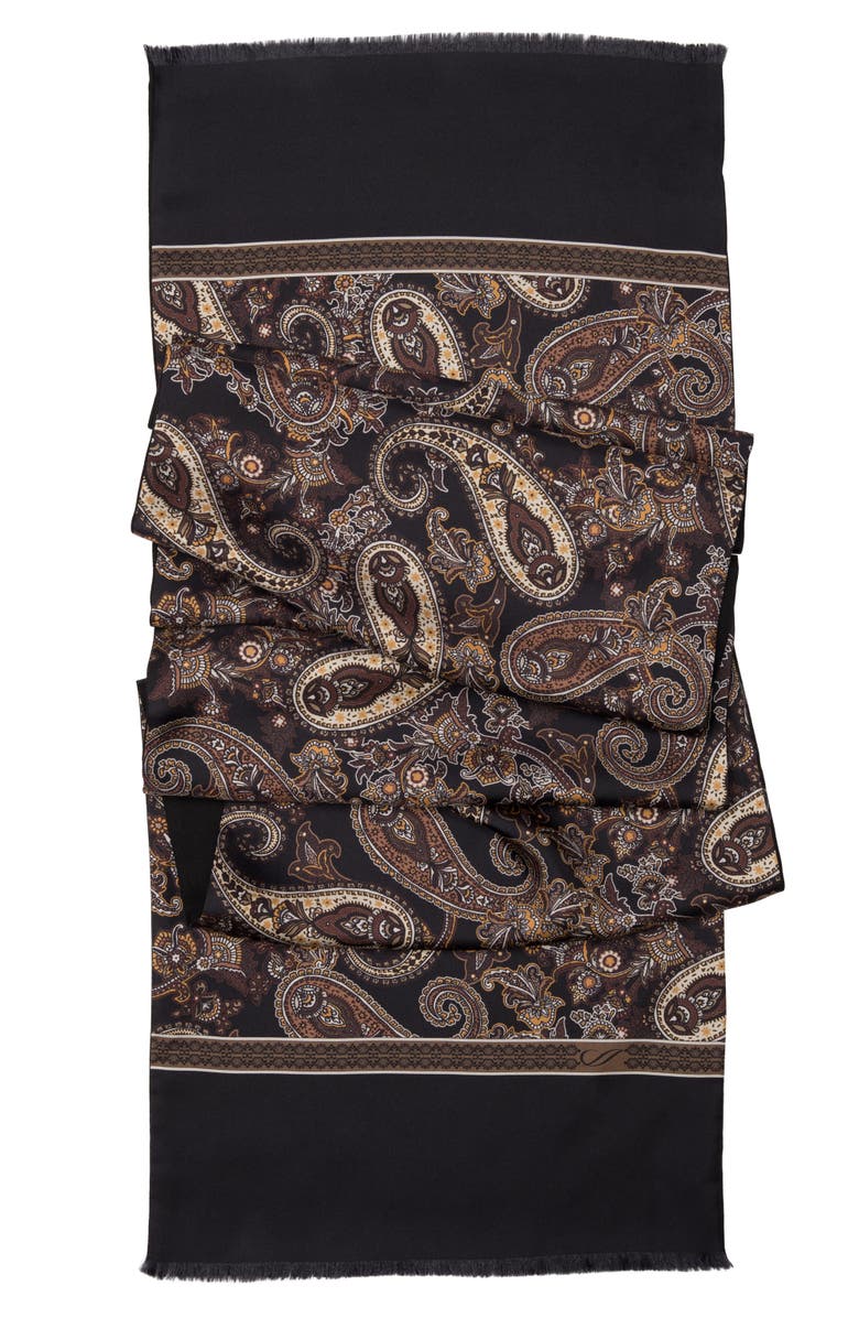 Elizabetta Venezia - Wool Backed Silk Scarf for Men, Alternate, color, Black And Brown