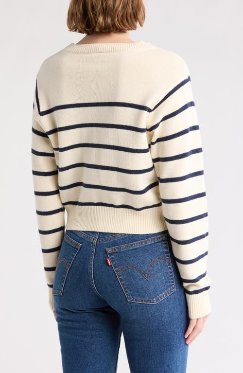 Melrose And Market Stripe Knit Pullover In Ivory- Navy Placed Stripe