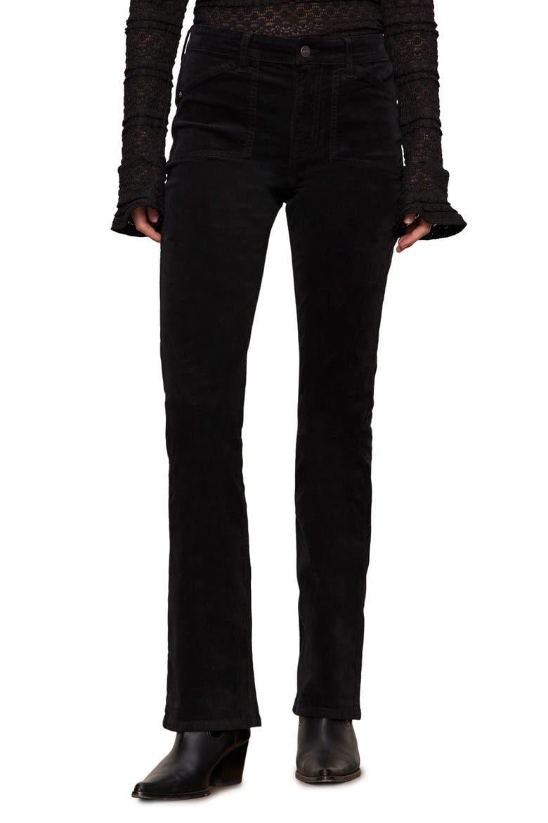 High Waist Bootcut Velveteen Pants, Main, color, BLACK
