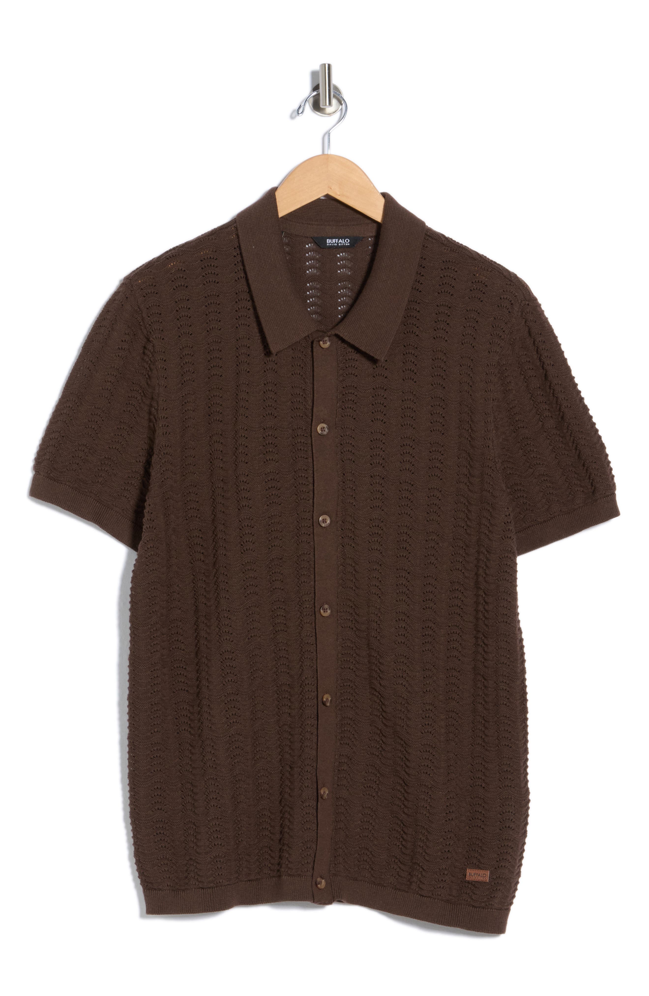 Buffalo Jeans Wantelle Short Sleeve Pointelle Knit Button-Up Shirt