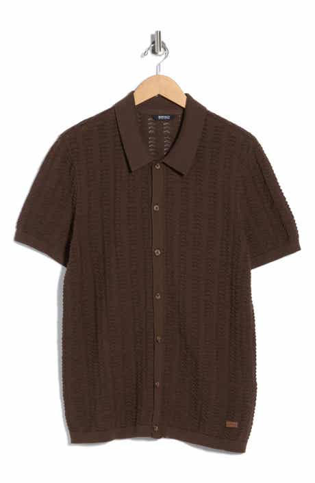 Buffalo Jeans Wantelle Short Sleeve Pointelle Knit Button-Up Shirt