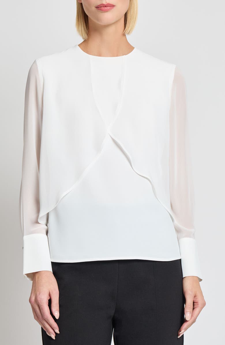 Misook Heritage Fit Chiffon Overlay Shirt, Main, color, White