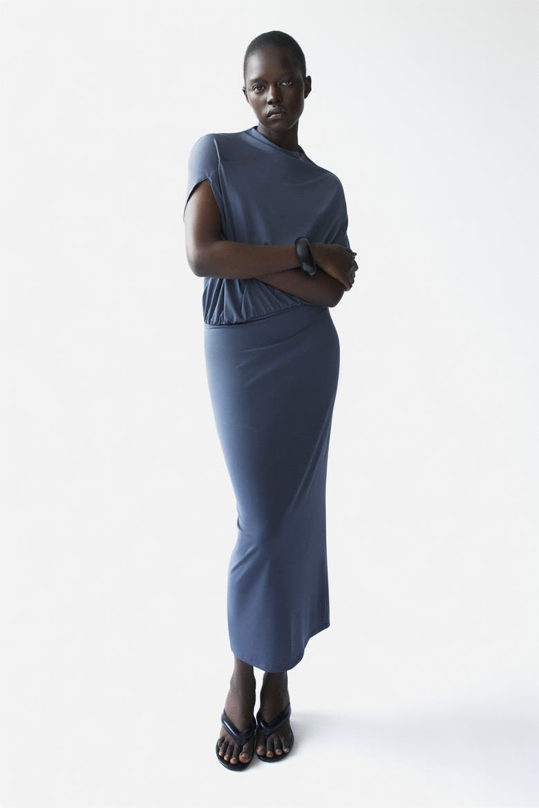 Draped Asymmetric Dress, Alternate, color, Dark blue