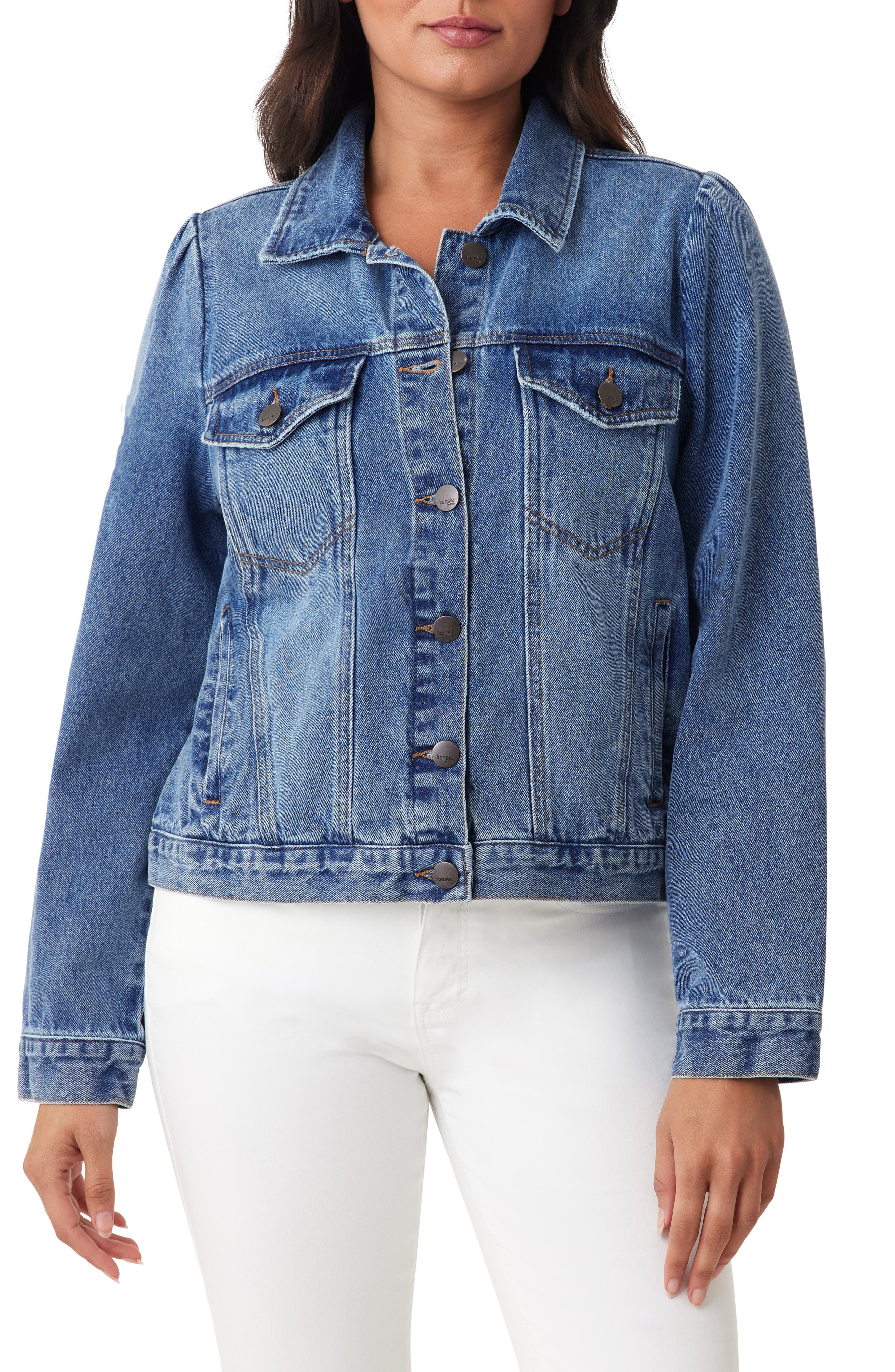Kensie Puff Sleeve Crop Denim Jacket