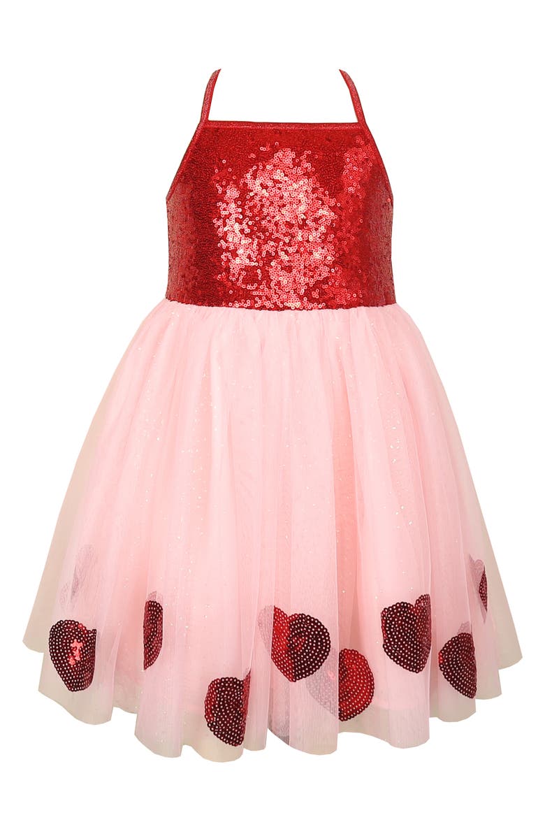 Zunie Kids' Heart Sequin Party Dress, Main, color, Pink