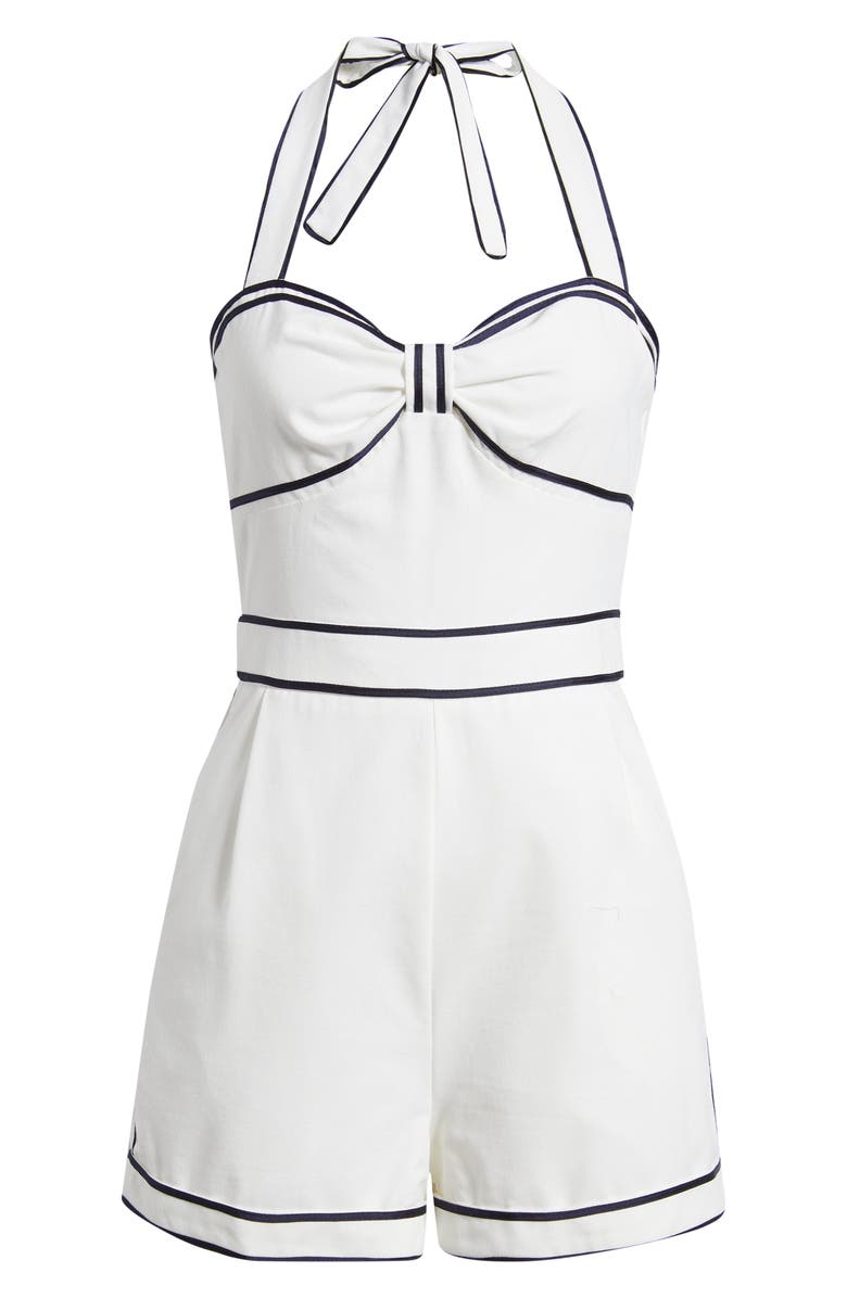 Line & Dot Anchor Stripe Halter Romper, Main, color, White