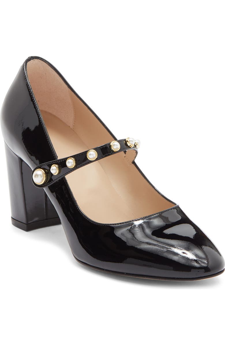 Stuart Weitzman Ari Faux Pearl Mary Jane Pump, Main, color, Black