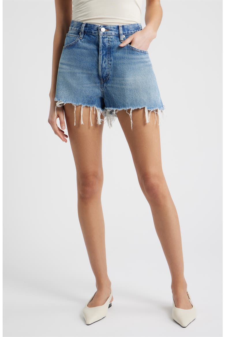 The Dare High Waist Denim Cutoff Shorts, Main, color, SPRAWL