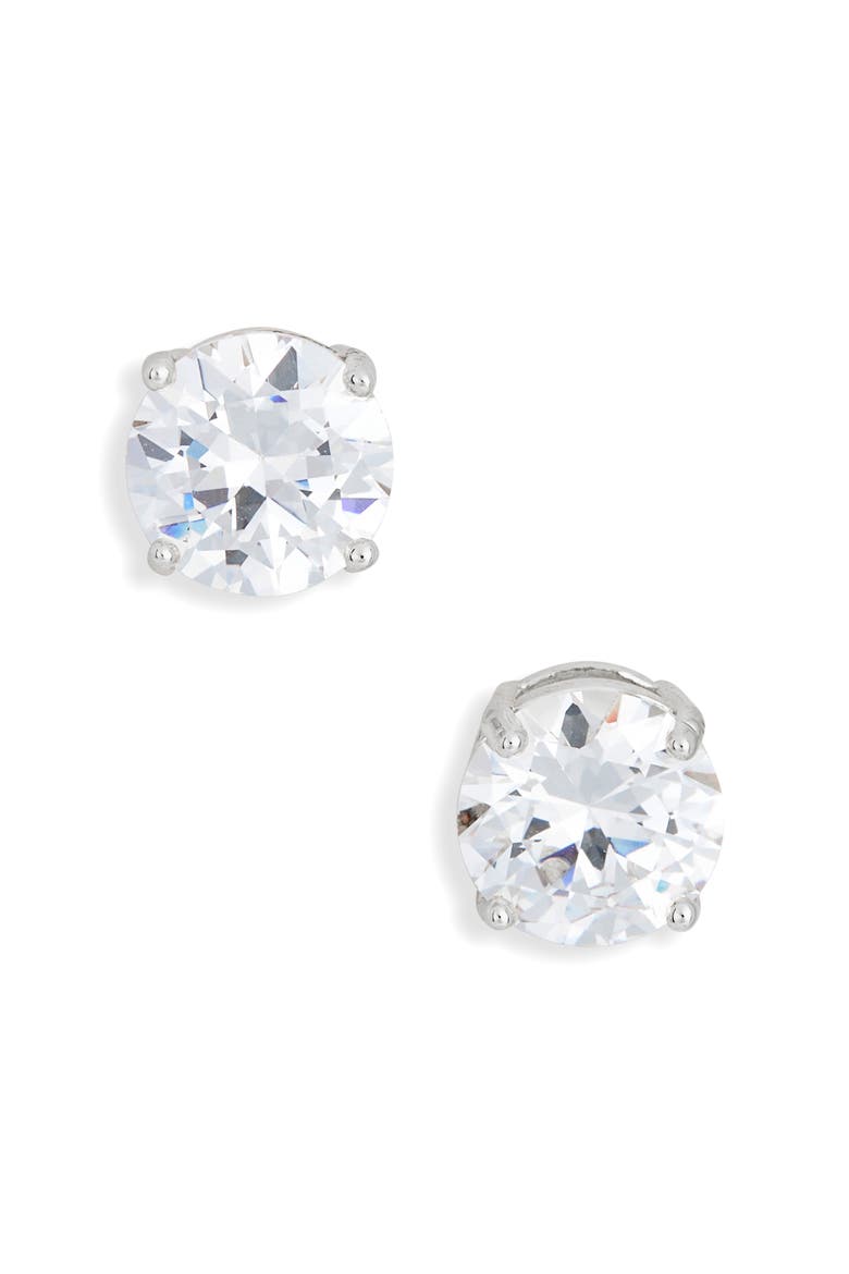 Round Cubic Zirconia Stud Earrings, Main, color, CLEAR- SILVER