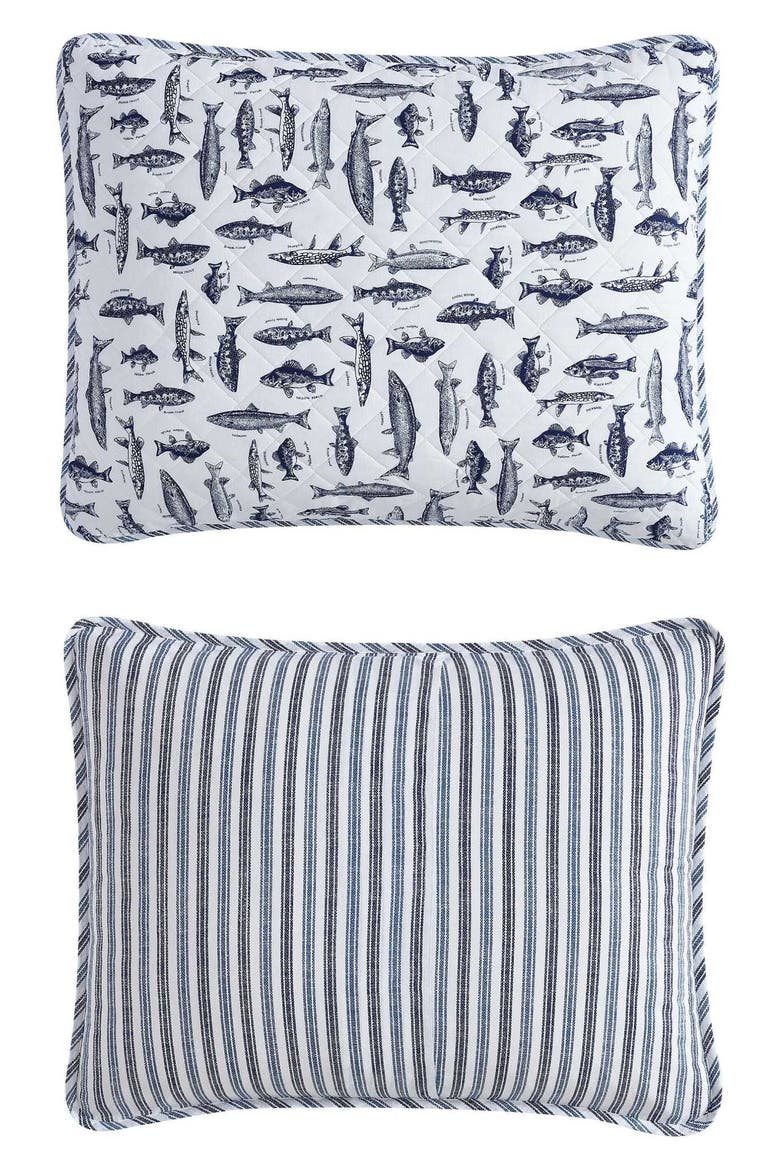 Wes Fish Cotton Twin Quilt & Sham Set, Alternate, color, BLUE
