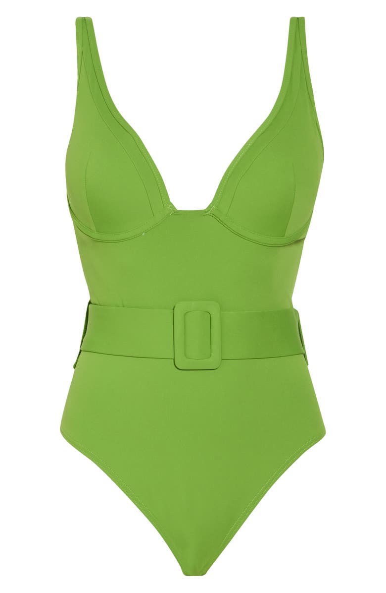 Hutch Underwire Belted One-Piece Swimsuit, Alternate, color, Green