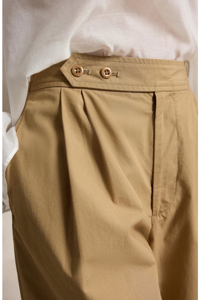 Pleated Cotton Ankle Wide Leg Pants, Alternate, color, TAN