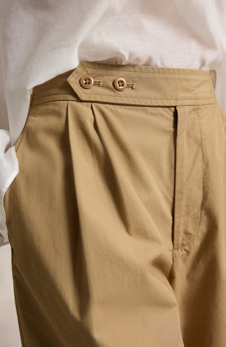 Polo Ralph Lauren Pleated Cotton Ankle Wide Leg Pants, Alternate, color, Tan