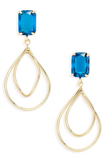 Eye Candy Los Angeles Blue Crystal Drop Earrings In Gold