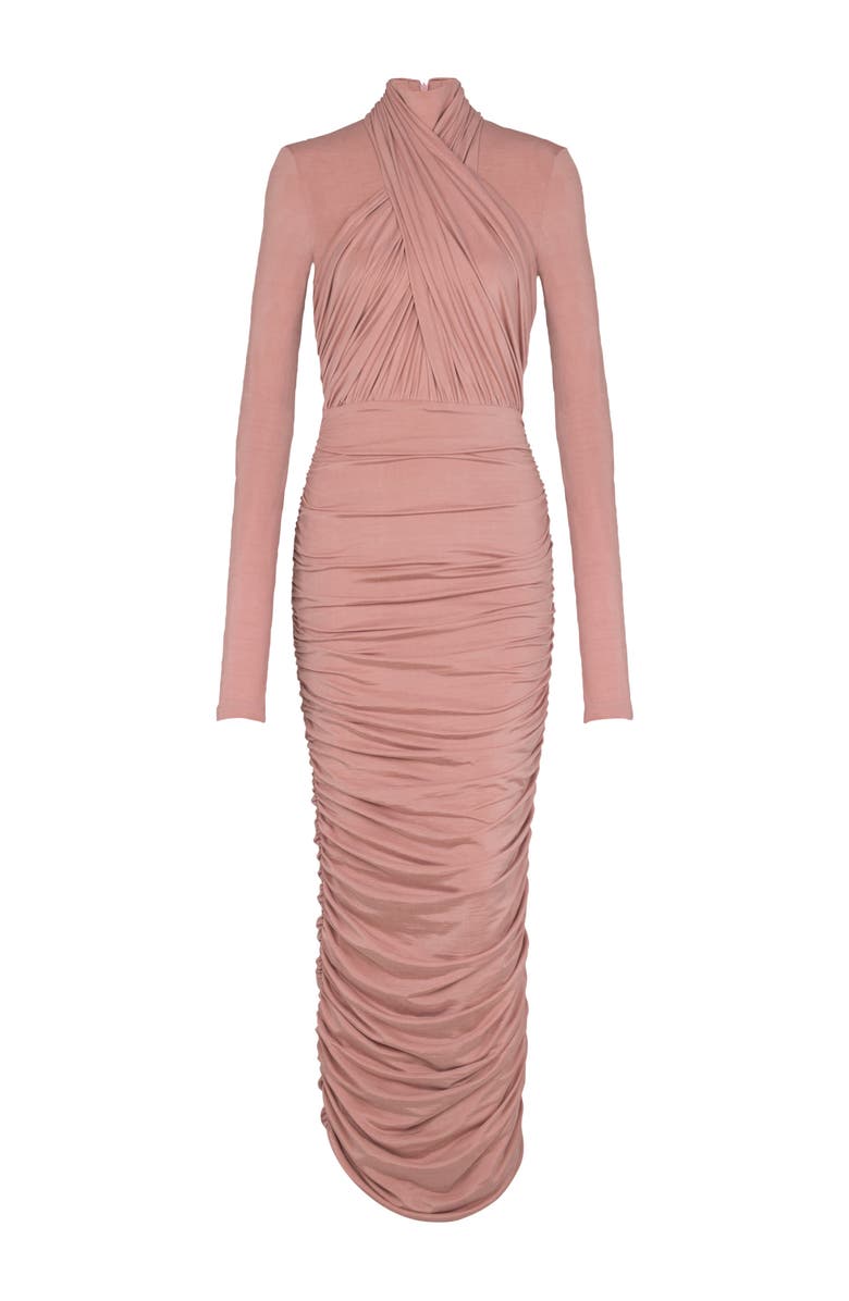 Balmain Pleated Jersey Midi Dress, Alternate, color, Pink