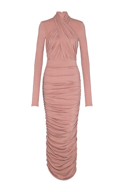 Balmain Cross-neck Pleated Midi Dress In Pink