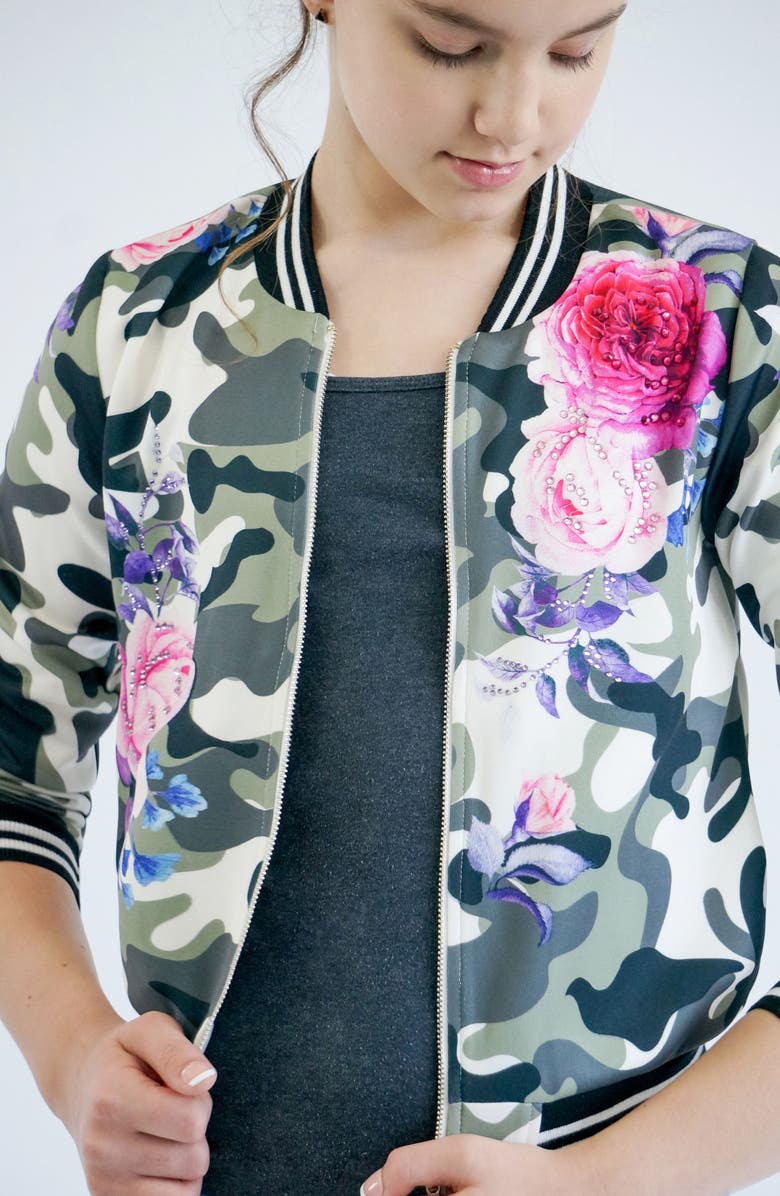 Truly Me Camo & Rose Bomber Jacket, Alternate, color, 