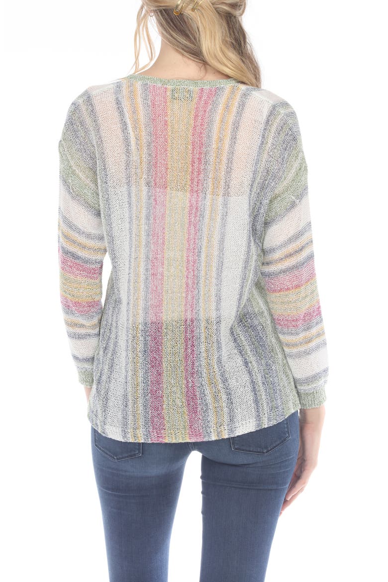 Stripe V-Neck Long Sleeve Openwork Knit Top, Alternate, color, OLIVE