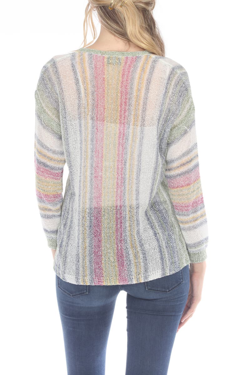 RAIN AND ROSE Stripe V-Neck Long Sleeve Openwork Knit Top, Alternate, color, Olive