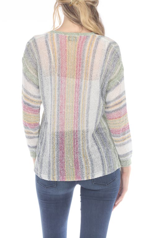 RAIN AND ROSE RAIN AND ROSE STRIPE V-NECK LONG SLEEVE OPENWORK KNIT TOP 