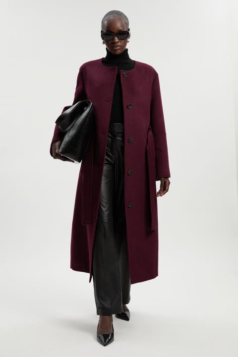 Wool Single Breasted Belted Maxi Coat